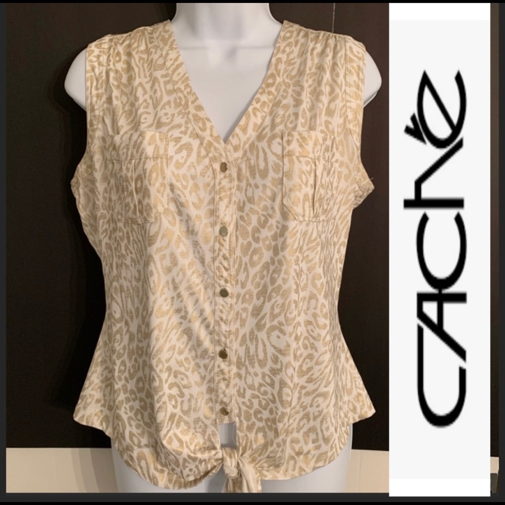 Cache Top gold and white size medium EUC